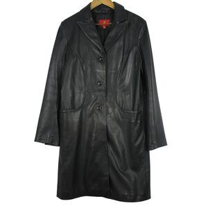 Cole Haan Black Lambskin Leather Coat Single Breasted Women's Size L Luxury